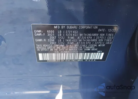 2024 Subaru Ascent Limited 7-Passenger from USA, damaged, VIN 4S4WMAUD4R3412351